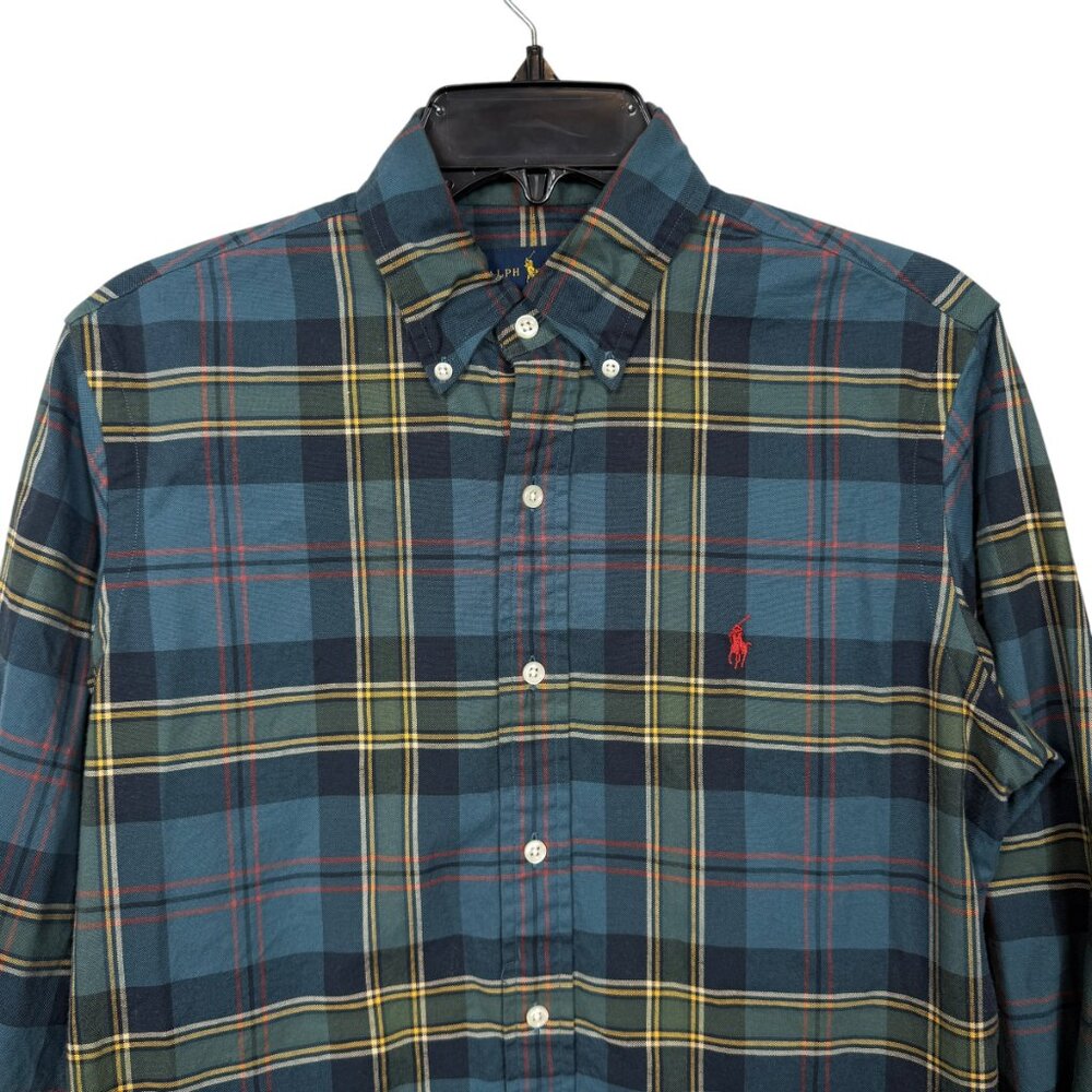 Ralph Lauren Button Down Shirt Mens Small Blue Plaid Red Pony Preppy - Picture 4 of 9